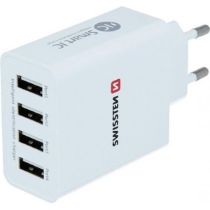 Swissten Thuislader Smart IC met 4 USB Poorten - 5A - Wit