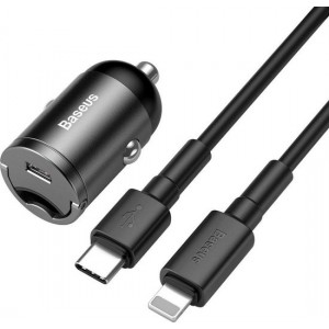 Baseus - Auto Lader met USB-C aansluiting inclusief kabel Type-C PD naar Lightning Kabel