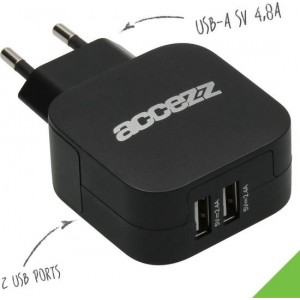 Accezz Double USB Wall Charger 4.8A Black