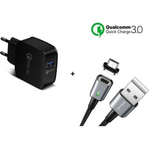 DrPhone 18W Snellader Adapter/Stekker - Thuislader + DrPhone iCON Premium Micro USB Magnetisch voor Tablet / Smartphone