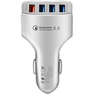 DrPhone QC5 Pro - 4 Poorten USB Lader  - 12V - 3.1A  4 Poort Car Charger – Auto Oplader - Voor Tablets / Smartphones - Wit