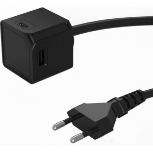 USB adapter met 1.5 meter kabel en 4 USB laders (2 x USB-A en 2 x USB-C) -  USBcube Extended USB A+C zwart - Telefoonlader