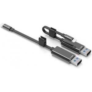 IPLH-580, Lightning oplaadkabel met ingebouwde microSD-kaartlezer, USB 3.1 Gen 1, 0.15m kabellengte, zwart / zilver