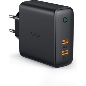 Aukey Dual USB-C Power Delivery Oplader PA-D5 - 63W - Zwart