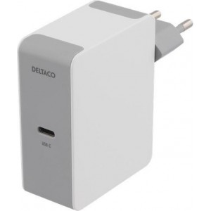 DELTACO USBC-AC116 230V USB-C Oplader voor smartphone of laptop 60W PD - Snelladen - Wit