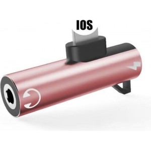 DrPhone – 2 in 1 Gun Splitter – Lightning + 3.5mm AUX Jack - Muziek + Bellen + Opladen - Voor Apple apparaten – Rose Goud