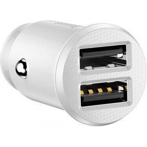 Baseus mini autolader 2x usb poort 3.1A - wit