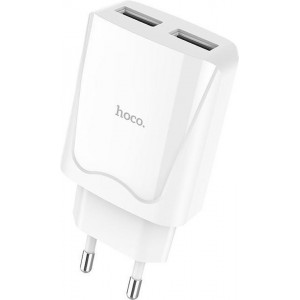 HOCO C52A Authority Power USB oplader adapter wit met 2 poorten voor Apple iPhone en iPad, Samsung Galaxy, Huawei, Xiaomi, etc