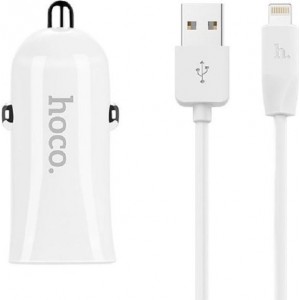 HOCO Z12 Elite Duo-poort Auto-oplader + Lightning kabel wit voor Apple iPhone