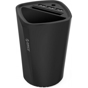 Orico - 3 poort USB autolader met pas- en bekerhouder 12V - zwart