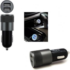 DrPhone Universele Auto lader 2.4A  extra sterk met dubbele USB poort en LED lamp + TYPE C kabel - 3 meter - Zwart