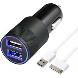 MMOBIEL High Speed Autolader Oplaad Adapter (ZWART) - 2 USB Poorten 2.1A + 1.0A - incl. 30 Pins Kabel (WIT)