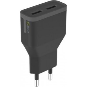 Muvit 220V duo USB head - 2.4 Amp - zwart - excl. USB kabel