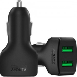 Aukey Autolader CC-S3 - 2 USB poorten 2.4A - Zwart