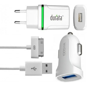 Durata AC Adapter Smart Mini  oplader + 30-pin kabel + Autolader 1A DR-A3002 Voor iPhone 3G / 3GS / 4 / 4S