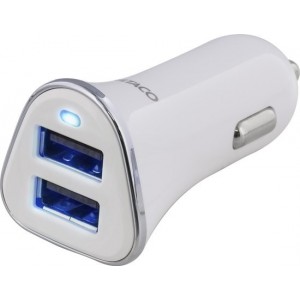 Deltaco USB-CAR101 Autolader voor auto en vrachtauto 12-24V met 2 x USB poorten 3,4A wit