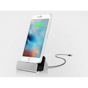 Premium iPhone 8 / 7 / Plus /  6S / 6 / 5 /  5S / 5C / 6 Plus / SE Desktop Luxe Premium Docking Station Sync Oplader - Zilver