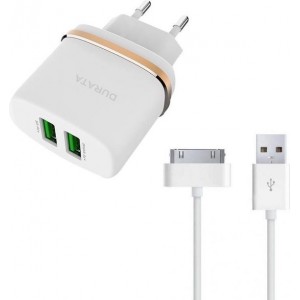 Durata AC521 2.4A Dual 2 USB poort adapter oplader met 1 30 Pin USB Kabel voor iPhone 3G 3GS 4 4S