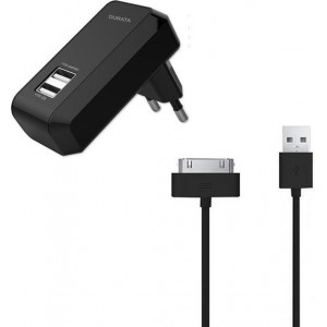 Durata DR-AC60 2.1A Dual USB lader / oplader voor met 1 30 Pin USB Kabel voor iPhone 3G 3GS 4 4S