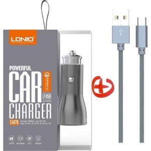 LDNIO - Premium Snellader Auto Lader met 2 USB Poorten met Micro USB Oplaad Kabel - Qualcom 3.0 aansluiting