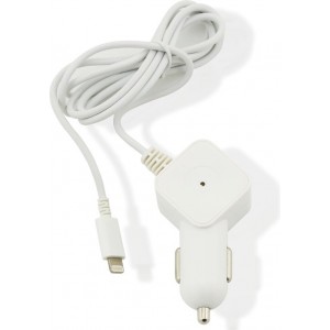 Muvit autolader Apple lightning connector - wit - 2.4 Amp - 1.2m