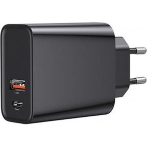 Oplaadstekker 30W Snellader voor je Smartphone of Tablet - USB 3.0 + USB C PD 3.0 - Quick Charger 5A - Zwart