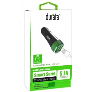 Durata DR-C508D Zwart Autolader 3 USB Poort 5.1A met Mini USB Kabel Voor Tomtom