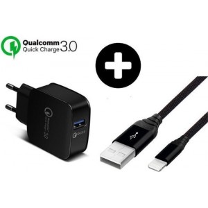 DrPhone Quick Charge Series - Snellader Adapter/Stekker - Thuislader - 9V 2A -18W - Qualcomm 3.0  + Olesit Gevlochten