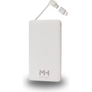 Musthavz external slim battery pack with integrated charging cable -4A - wit