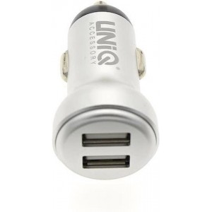 UNIQ witte autolader 2.4 A met dubbele USB ingang