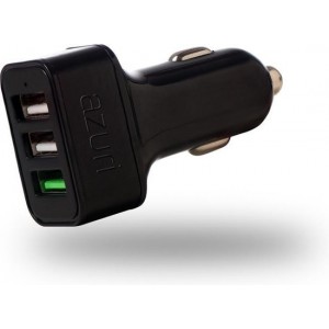 Azuri autolader met 3 USB poorten - 7Amp/12-24V - Universeel - Zwart