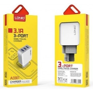 LDNIO USB Travel Charger | 3 in 1 | 3 Port USB | Fast Charging | DC 5V/3.4A