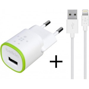 Belkin Telefoon Oplader 1A inclusief Belkin 3Meter Apple Lightning Kabel F8J013VFWHT-F8J023BT3M-WHT