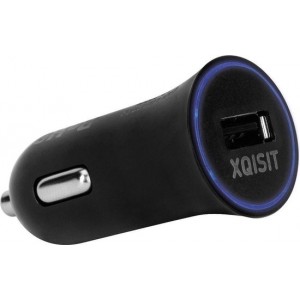 Xqisit Car Charger 2,4A blauwe LED ring - Zwart