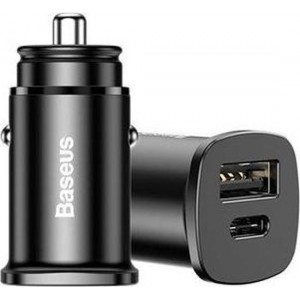 Baseus Dubbele Poort Universele USB + USB-C Snellader Adapter Zwart