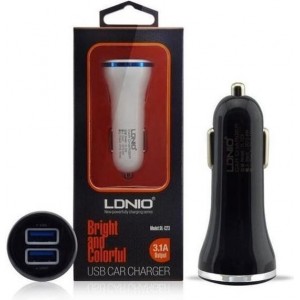 LDNIO C23 Zwart 2 USB Port Autolader 3.1A met 1 Meter Micro USB Kabel geschikt voor o.a Huawei Mate 7 8 P Smart plus