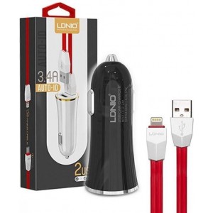 LDNIO C28 Zwart 2 USB Port Autolader 3.4A met 1 Meter Micro USB Kabel geschikt voor o.a Huawei Mate 7 8 P Smart plus