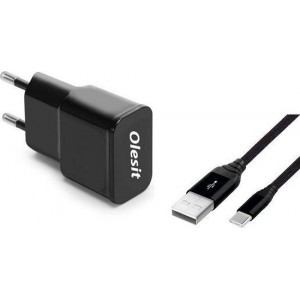 OLESIT 5V 2A 10W 1 poort USB Adapter UNS-1538 + 1 Meter TYPE C USB 3.0A (Fast Charger) Zwart