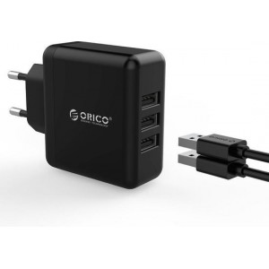 Orico Thuislader - Adapter 3 laadpoorten - 2.4A - Zwart