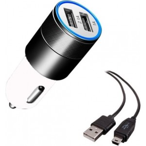 Durata DR-DC858 Zwart 2 USB Poorten USB autolader 2.1A Snel Oplader Auto adapter met 1 Mini USB Kabel Voor Tomtom Navigatie