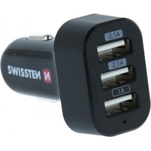 Swissten Autolader met 3 USB Poorten - 5.2A - Zwart