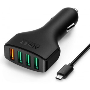 Aukey CC-T9 Qualcomm Quick Charge 3.0 Sigarettenplug autolader 4 USB poorten - Zwart