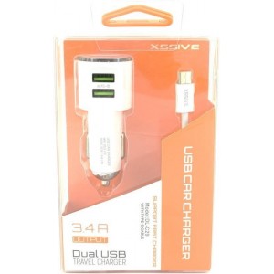 Xssive Duo Dual USB Autolader met USB Type C Kabel - 3400mA met 2 poorten