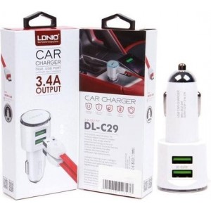 LDNIO C29 Dual USB Auto oplader 3.4A met Type C USB Kabel geschikt voor o.a Huawei P9 P10 Lite Plus P20 Y7 2017