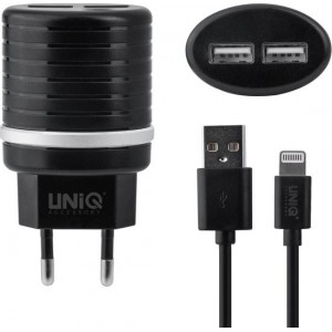 UNIQ Accessory Dual Port 2.4A travel charger - Apple Lightning Zwart (CE)