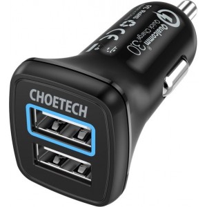 Choetech Quick Charge 3.0 autolader 2 USB laadpoorten - 3A - Zwart