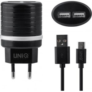 UNIQ Accessory Dual Port 2.4A travel charger - Micro USB Zwart (CE)