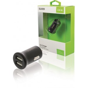 Sweex dubbele USB autolader - 2,4A / zwart