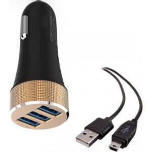 Durata DR-C502 Zwart Autolader 3 USB Poort 5.1A  met 1 Mini USB Kabel voor Tomtom