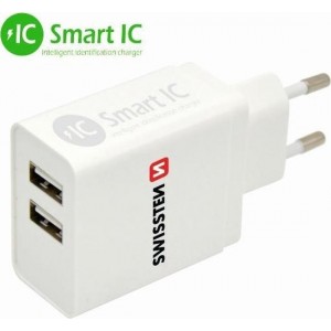 Swissten Thuislader Smart IC met 2 USB Poorten 3,1A - Wit